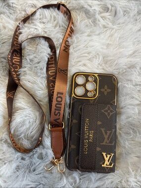 Brown iPhone 15 pro max Monogram Phone Case with crossbody Strap unknown source